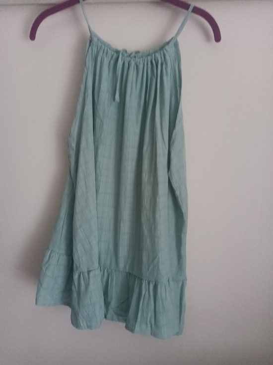 Tops - Light Aqua Cotton Shirt With Ruffle Hem
